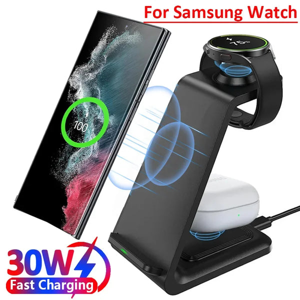 30W 3 in 1 Travel Wireless Charger For Samsung Galaxy S23 S22 Watch 6 pro/5/4/3 Active 1 2 Buds 2 Pro Plus Fast Charging Station